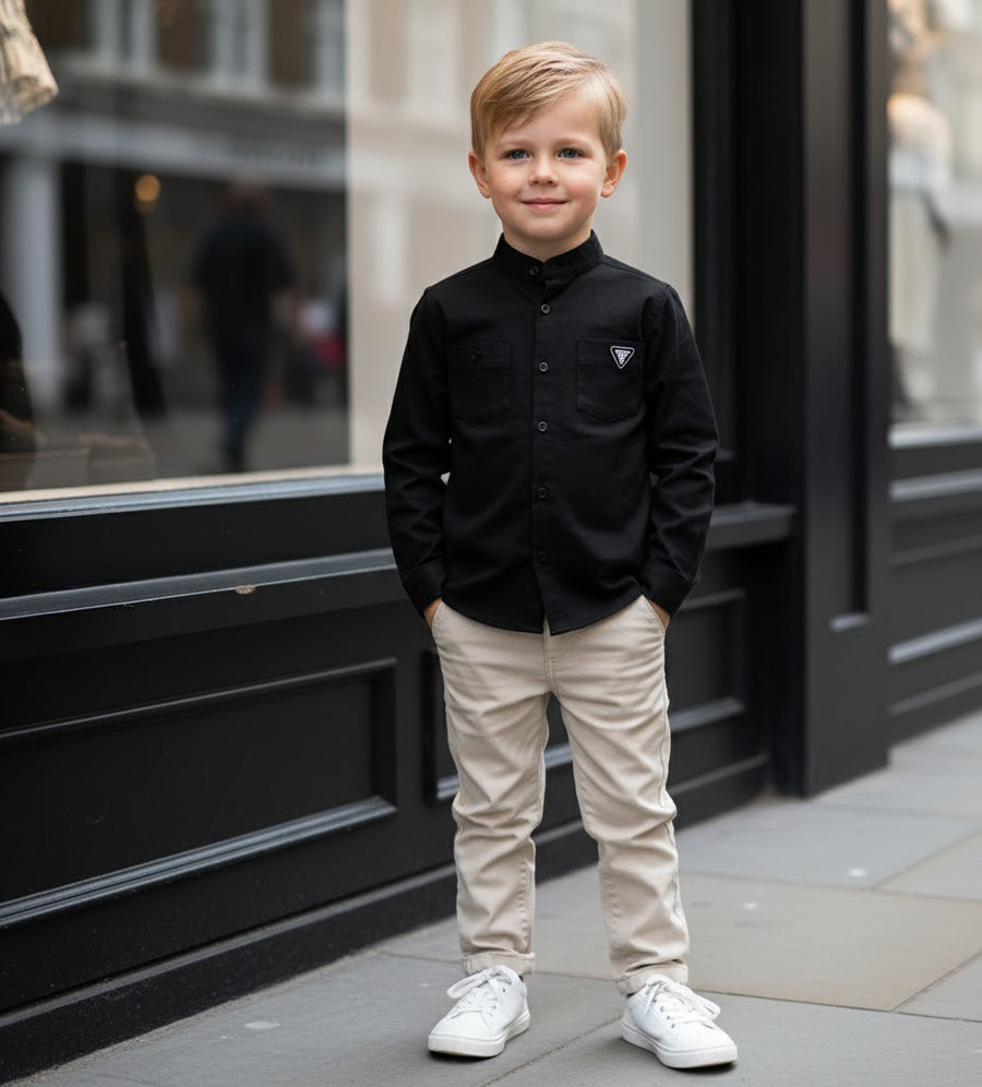 Boys Black Cotton Long Sleeve Shirt – Lightweight & Stylish Top for Ages 3-7 Yea