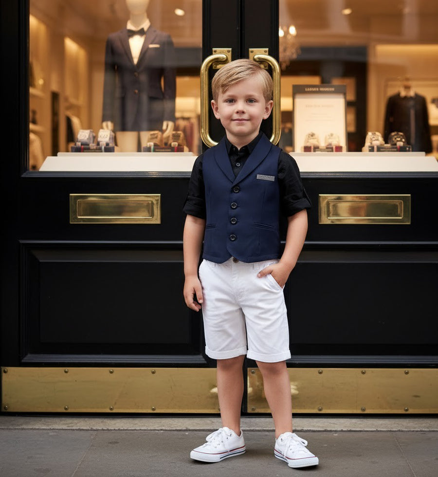 Boys waistcoat Vintage Navy Toddler Vest party wear wedding Ages 3–7 Years Xmas