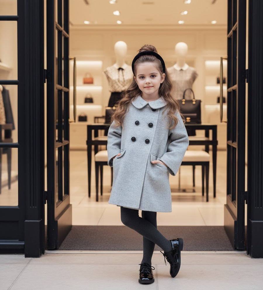 Girls Woolen Coat 2-3-4-5Y 2025 Vintage princess Doll-Style Jacket grey outwear