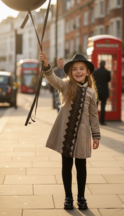 Girls Coat 3-10 y autumn Vintage Velvet Embroidered fashion Long Coat Green grey