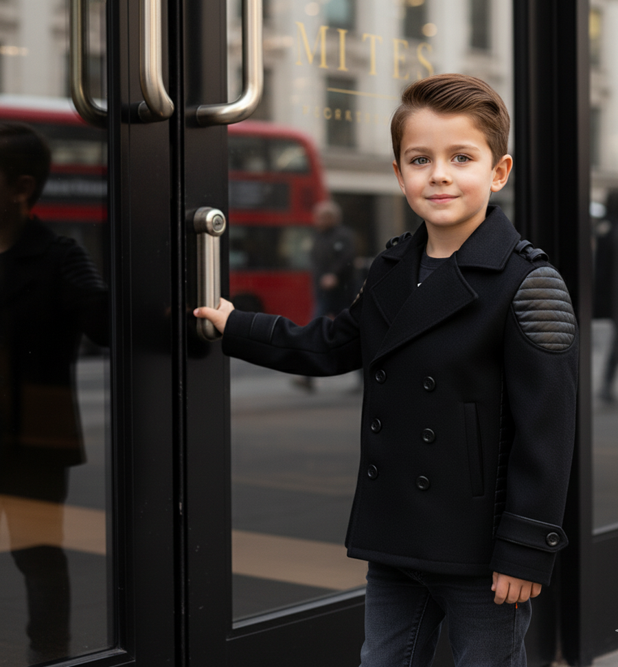 Boys Winter short black Cashmere Coat 3-7Y Double Breasted Warm Jacket 2025