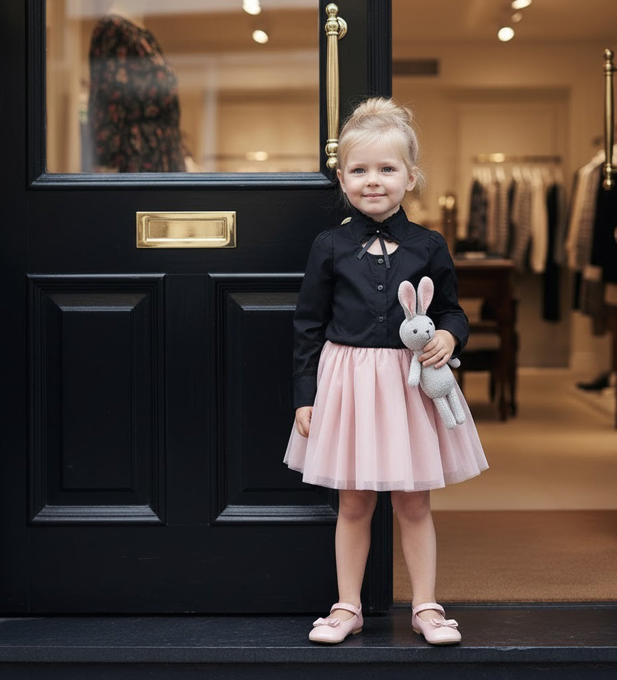 Girls Black Cotton Shirt long sleeve vintage style top 3-5Y toddler shirt