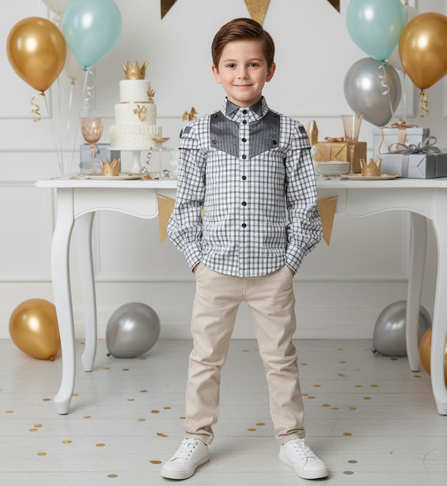 boys Vintage Cotton Long Sleeve Shirt Classic Style Top for Kids 3-14 Y party