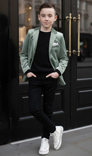 Boys' Green Matte Velvet Blazer – Soft, Stylish & Comfortable, Ages 6-12 Years