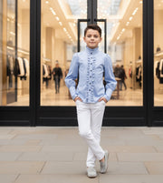 Boys' Vintage Light Blue Gray Shirt Long Sleeve 3–14Y Versatile Style easy match