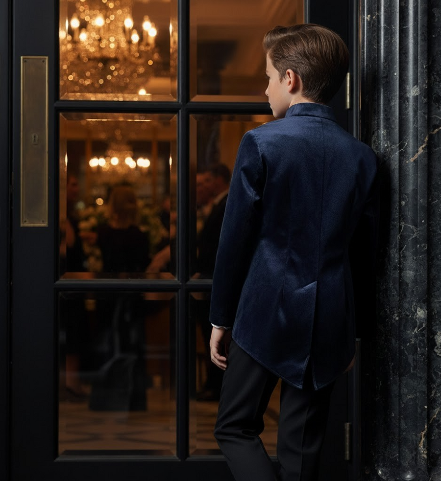 Boys Navy Velvet Tuxedo Blazer 3-4-5-6-7Y  Slim Fit Elegant Party holiday Jacket