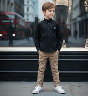Boys Black Cotton Long Sleeve Shirt – Lightweight & Stylish Top for Ages 3-7 Yea