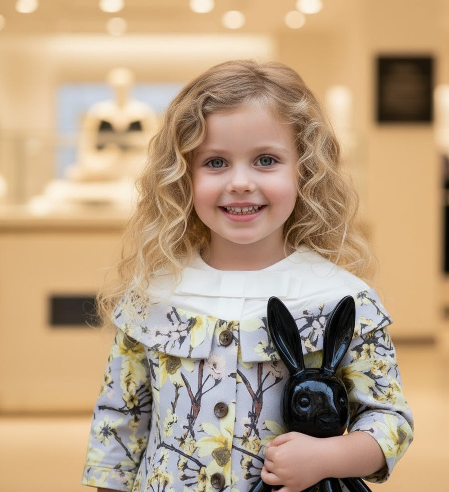 Girls princess Party Dress Off Shoulder 1–7Y grey Floral Outfit beautiful gift