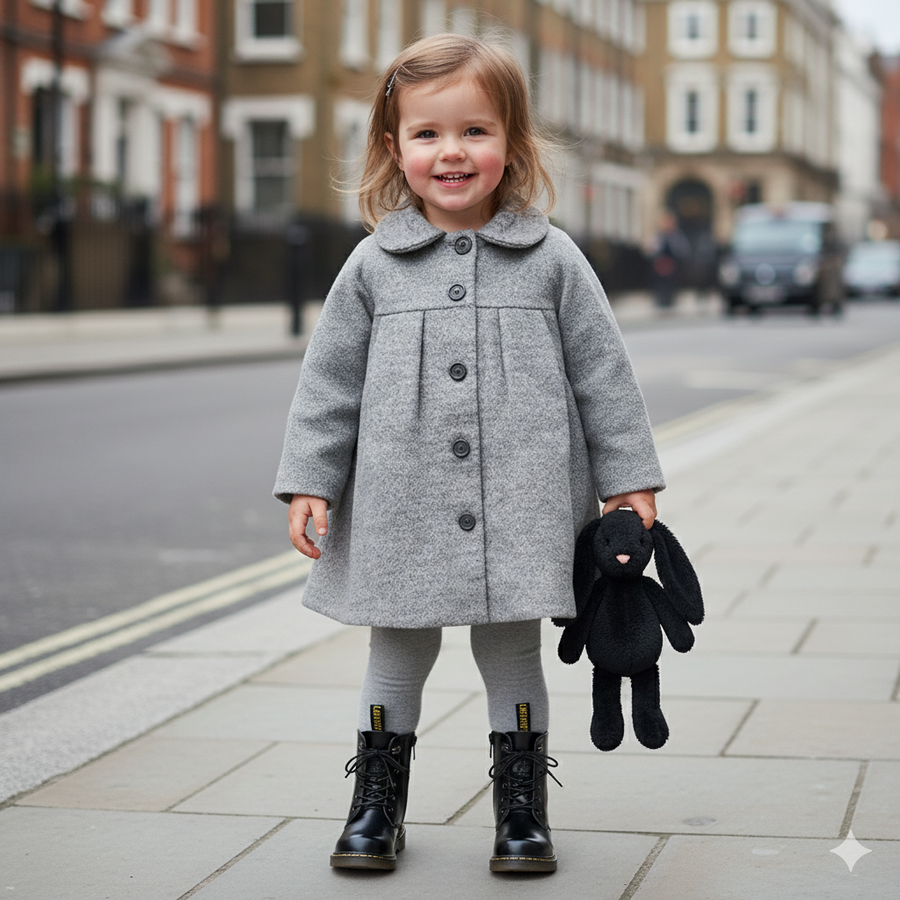 Girls coat wool autumn winter 2025 Light Grey Princess Coat Ages 2–3-4-5-6-7Y