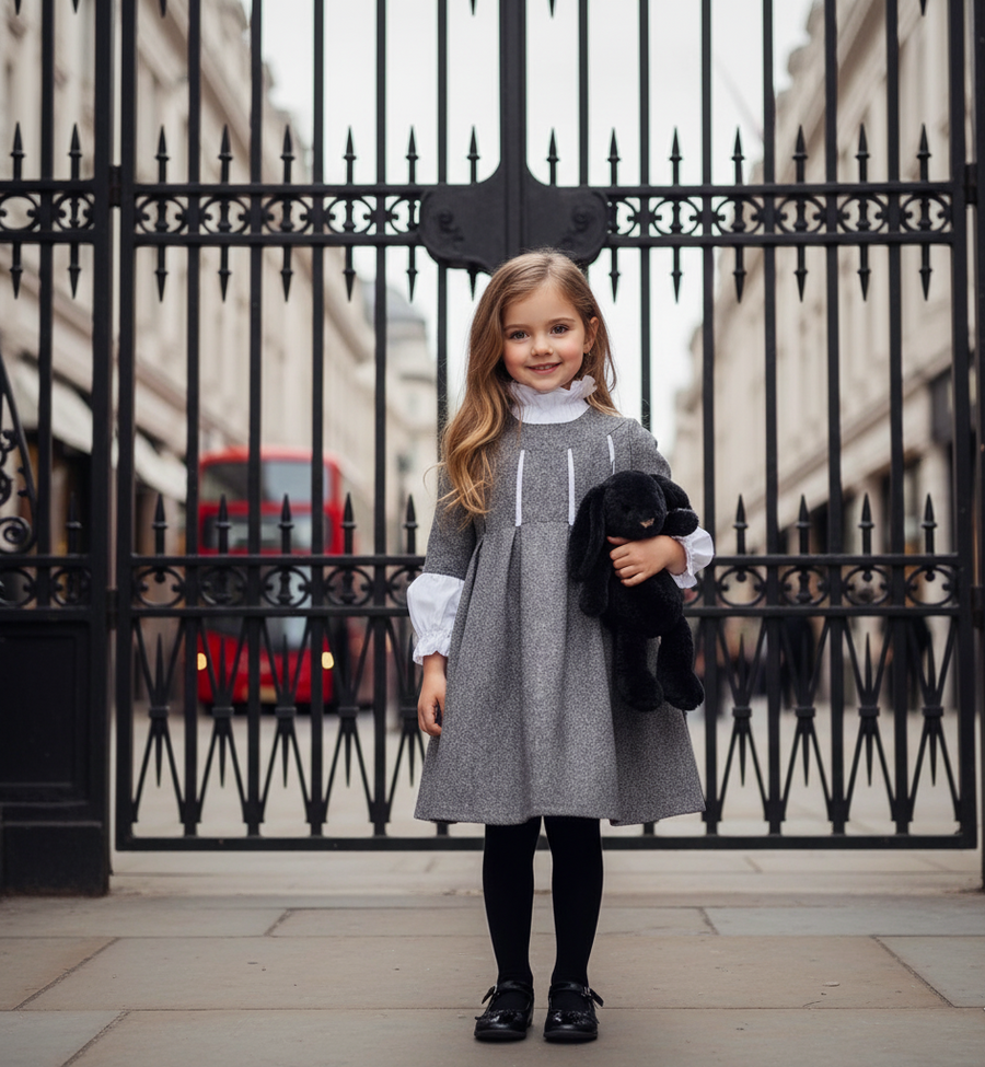 Girls’ Grey grey-floral Dress  Vintage design 3-7Y autumn 2025 toddlers