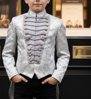 Boys Silver Brocade Tailcoat Suit Tuxedo 6–14Y Vintage Formal blazer Xmas Party