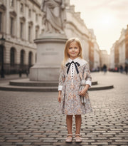 Vintage Floral Patchwork Doll Collar Dress girls 3-7Y  Elegant A-line Mid-Sleeve