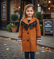 Girls Woolen Long Winter Coat 3-12y  cream orange long Jacket 2025 autumn new