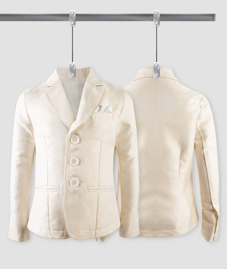 Boys' Gold Jacquard Blazer – High-End Formal Suit Jacket for Ages 8-12 Years