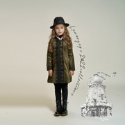 Girls Coat 3-10 y autumn Vintage Velvet Embroidered fashion Long Coat Green grey