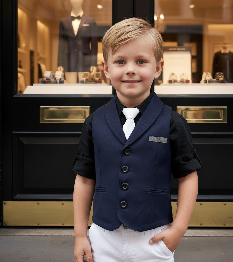 Boys waistcoat Vintage Navy Toddler Vest party wear wedding Ages 3–7 Years Xmas