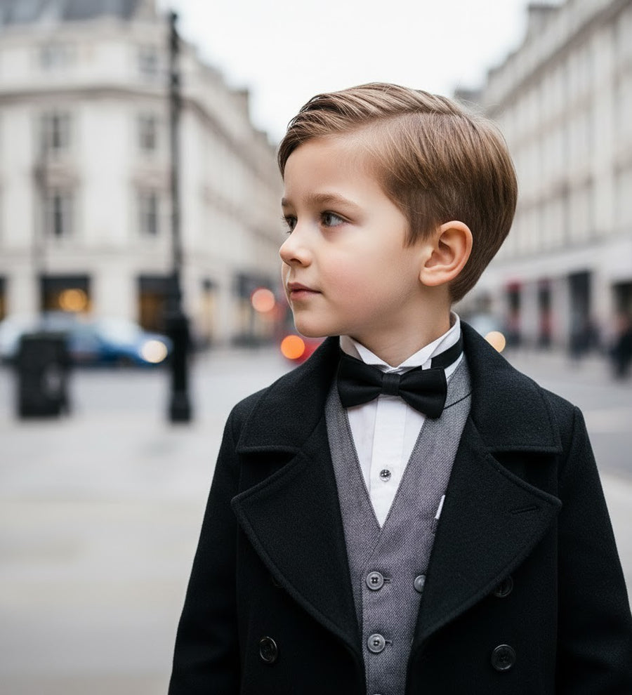 Boys Black Cashmere Coat Stylish & high end vintage jacket Outerwear 3-12Y