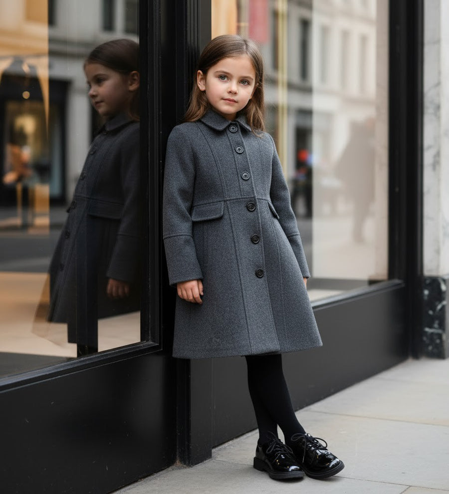 Girls Vintage Wool Winter Coat autumn 3-4-5-6-7-8-9Y  Thick Warm Long Overcoat