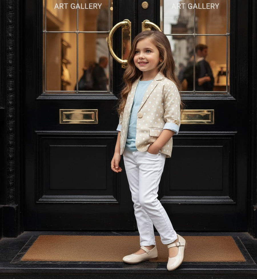 Girls Cream Cotton Blazer Short Casual Jacket top for all seasons kids top 6–12Y