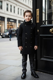 Boys Black Cashmere Coat Stylish & high end vintage jacket Outerwear 3-12Y