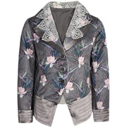 Girls Velvet Blazer 3-4-5-6-7-8-9ys Silver Grey floral Jacket with Lace Collar