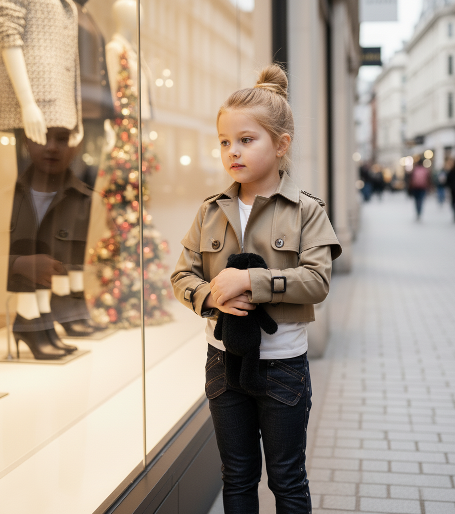 Girls' Cotton Trench Coat 4-14Y short Windproof Jacket vintage toddler teenager