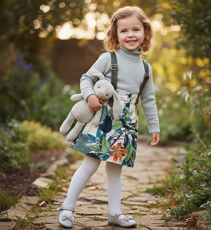 Girls Floral Cotton Skirt with Straps – Vintage Style Mini Skirt