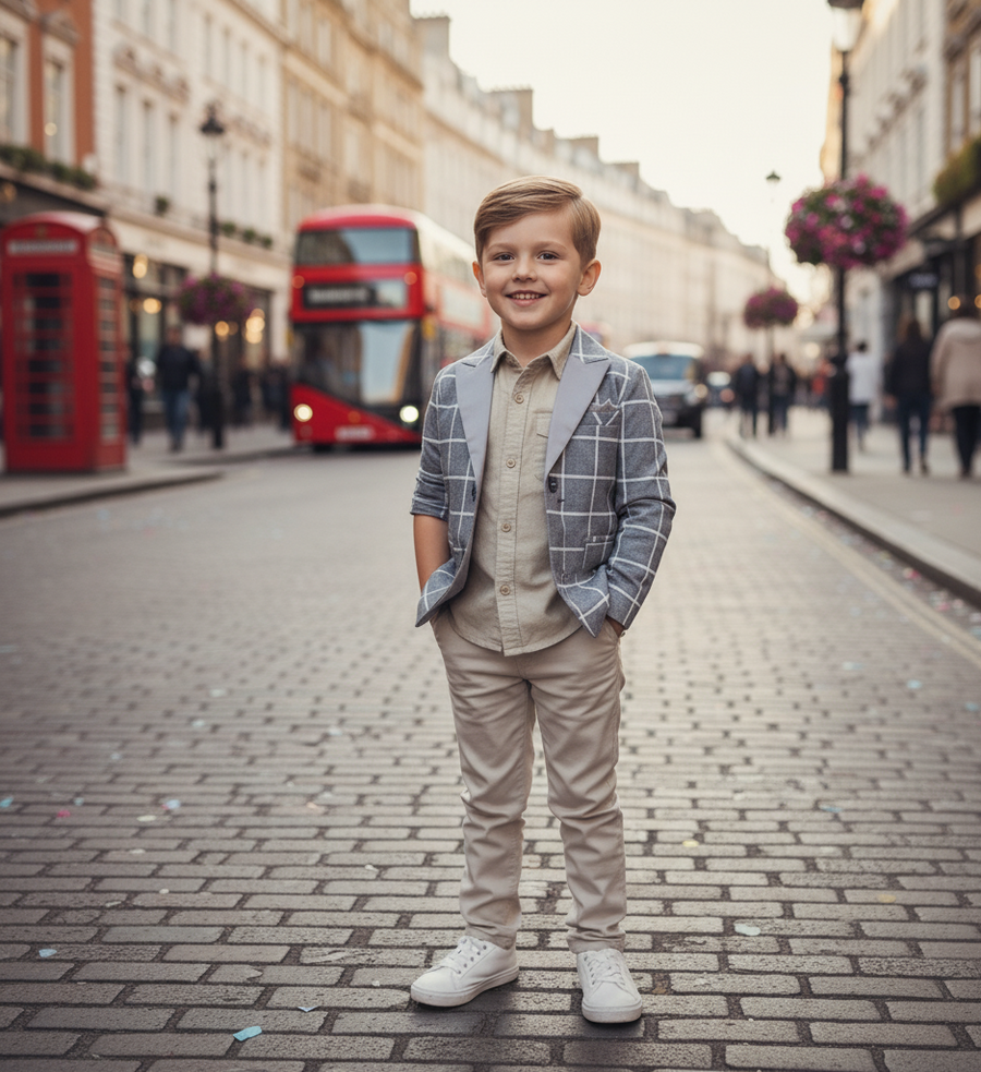 Boys  plaid Blazer4-9Y Light fabric Cotton Casual Jacket brithday wedding top