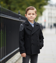 Boys Winter short black Cashmere Coat 3-7Y Double Breasted Warm Jacket 2025