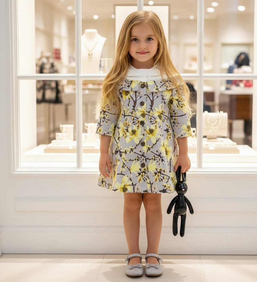 Girls princess Party Dress Off Shoulder 1–7Y grey Floral Outfit beautiful gift