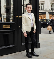 Boys' Gold Jacquard Blazer – High-End Formal Suit Jacket for Ages 8-12 Years