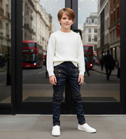 Boys Stretch Denim Casual jeans navy Blue & Black Cotton Trousers (4–12Y) kids