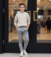 Boys Slim Fit strenching Pants Gray Stretch Casual Trousers 4-12Y easy match