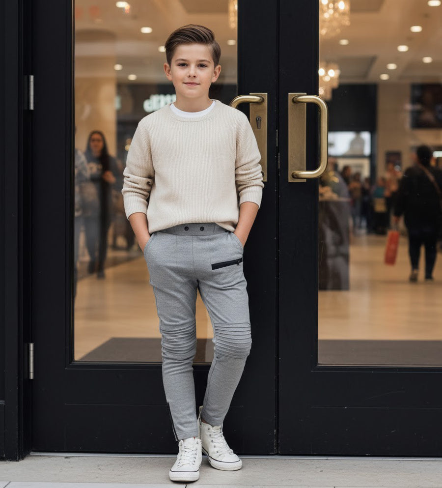 Boys Slim Fit strenching Pants Gray Stretch Casual Trousers 4-12Y easy match