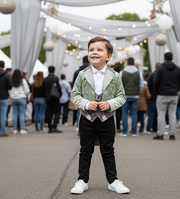 Boy's Formal Velvet Tuxedo Blazer Light Green Slim Fitchristmas party wear 4-12Y