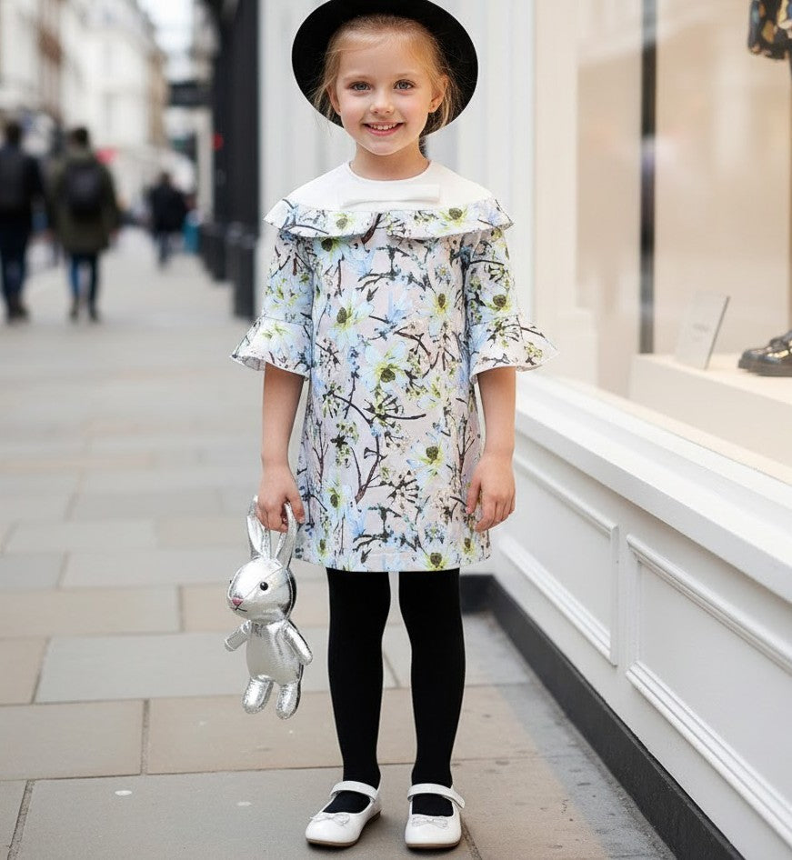 Girls Princess Party Dress 1-9Y Elegant floral Printed Toddlers removeble sleeve