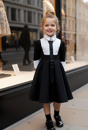 Girls Vintage Black Swing Dress 3-4-5 Y A-Line Dress festival  wear High Quality