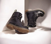 Kids Black Matte Leather Boots great gift winter Premium Cowhide Xmas shoes