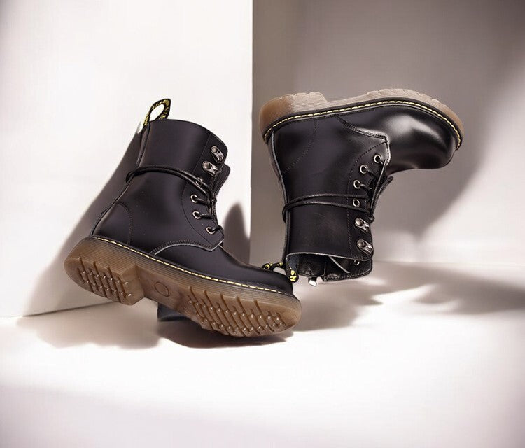 Kids Black Matte Leather Boots great gift winter Premium Cowhide Xmas shoes