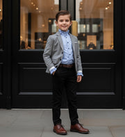 Boys' Light Blue Shirt  Vintage Style  Removable Collar party top 4–14 Y XMAS