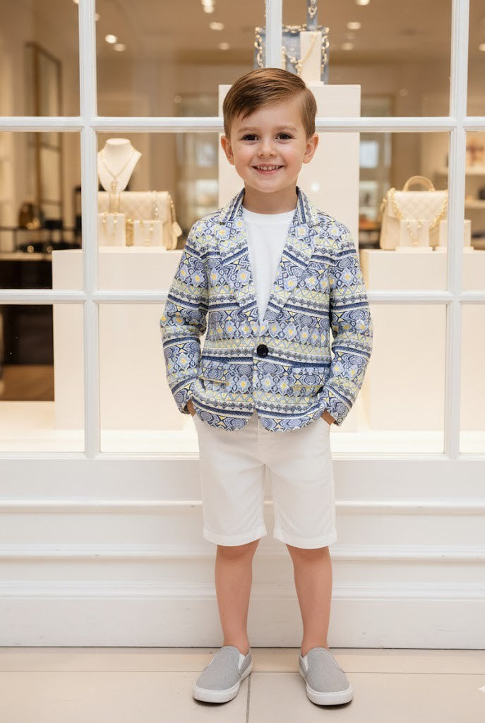 Boys Floral Blazer 3-4Y Premium Cotton Artsy Print Casual Jacket christmas gift