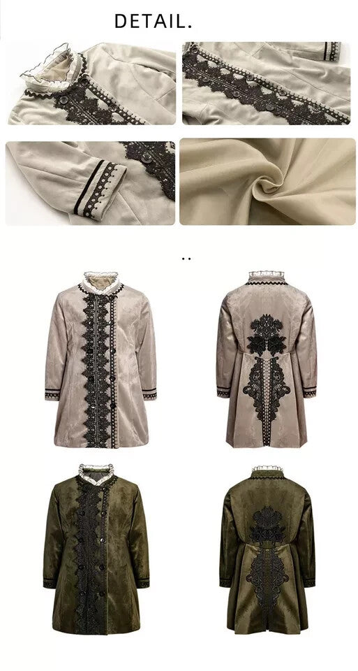 Girls Coat 3-10 y autumn Vintage Velvet Embroidered fashion Long Coat Green grey