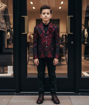 Boys red black Blazer 4-12Y Slim Fit Tuxedo Jacket for brithday christmas Party