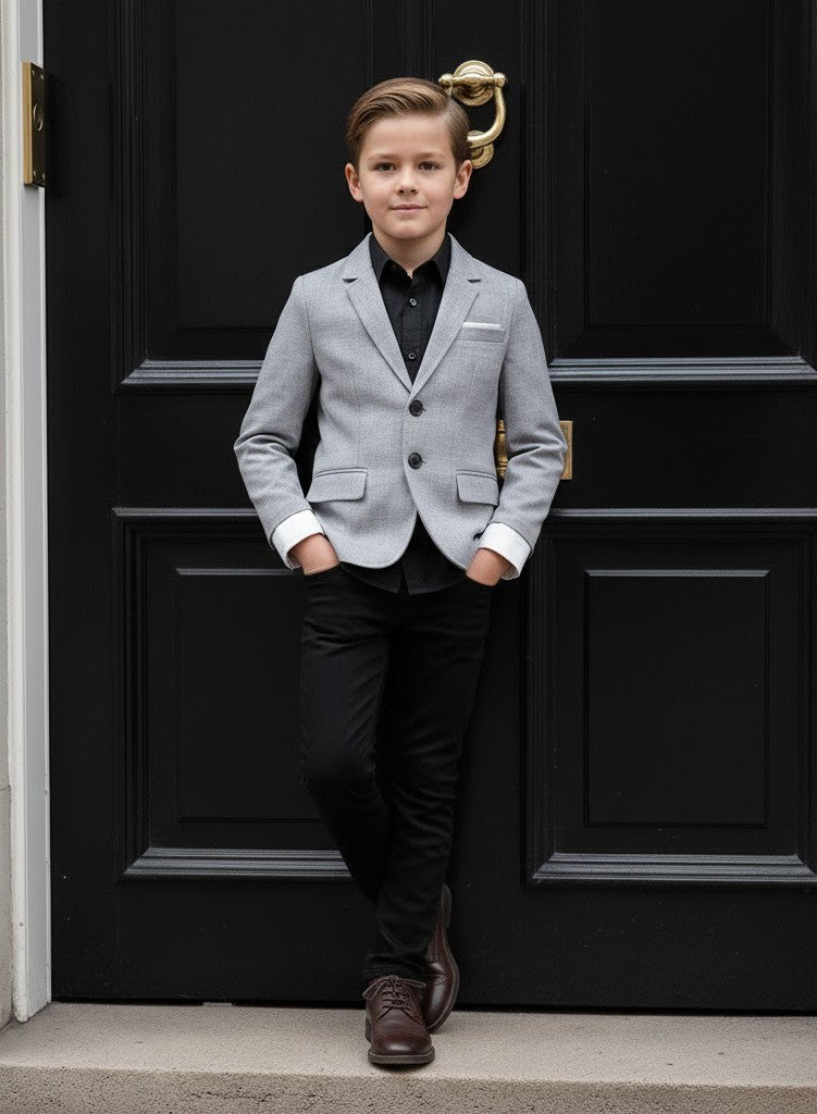 Boys grey Casual Blazer with Double Cuffs Short Suit Jacket 3–10 Y party XMAS