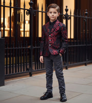 Boys red black Blazer 4-12Y Slim Fit Tuxedo Jacket for brithday christmas Party