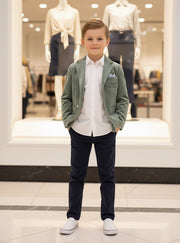 Boys' Green Matte Velvet Blazer – Soft, Stylish & Comfortable, Ages 6-12 Years