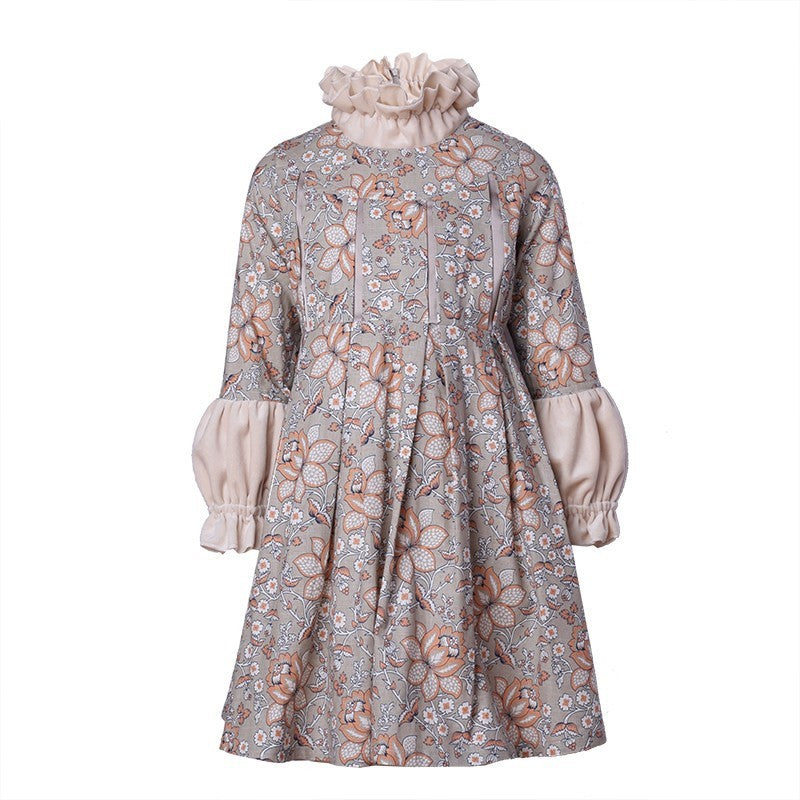 Girls’ Grey grey-floral Dress  Vintage design 3-7Y autumn 2025 toddlers