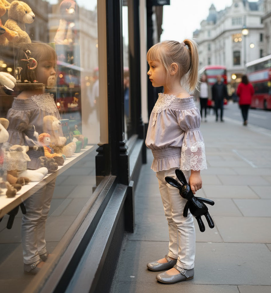 Girls Soft Modal T-Shirt with Vintage Lace  White & Light Grey summer top 3-7Y