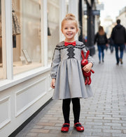 Girls’ Grey Velvet-Cotton long Dress Vintage Black Lace  3–10Y christmas gift