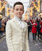 Boys' Gold Jacquard Blazer – High-End Formal Suit Jacket for Ages 8-12 Years